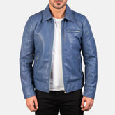 Vytos Blue Leather Biker Jacket